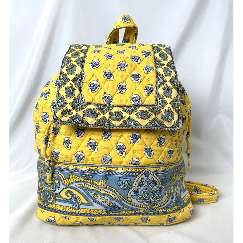 Ridgefield Collection Quilted Backpack Yellow French Provencal Style Fabric 10"